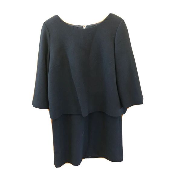 LAFAYETTE 148 New York Women 10 Solid Black Wool Lined Dress Zip Layered Modest - Picture 1 of 10